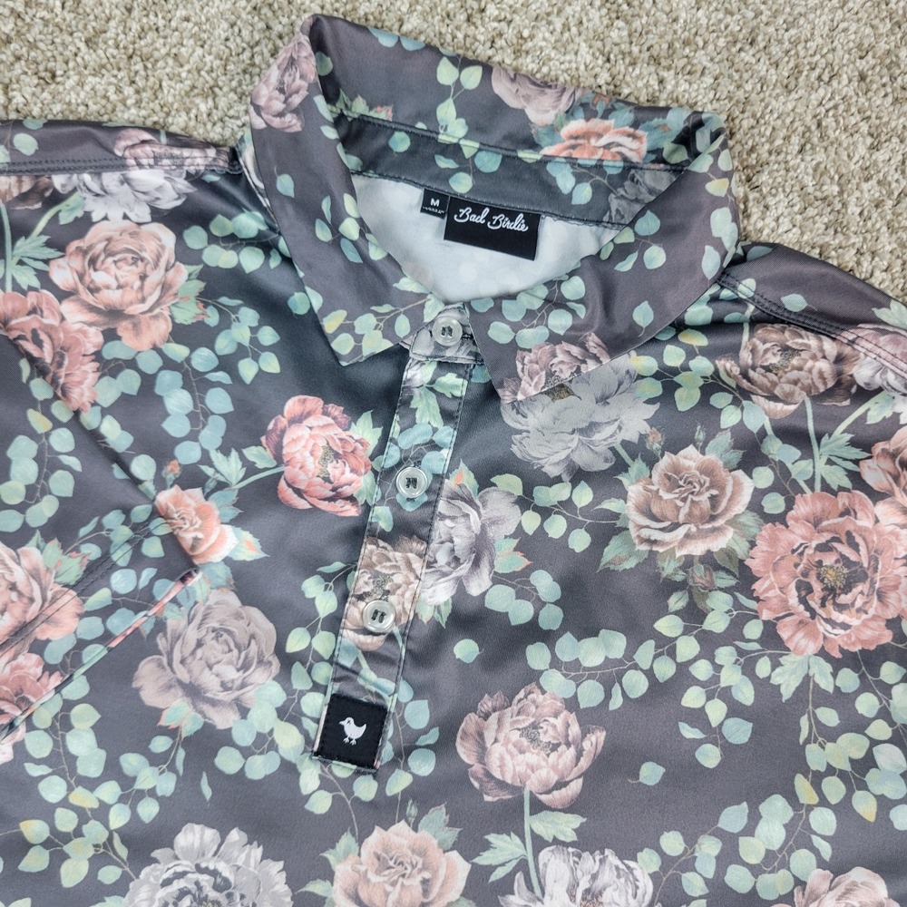 Bad Birdie Mens Medium Multicolor AOP Floral Performance Stretch Golf Polo‎ SS